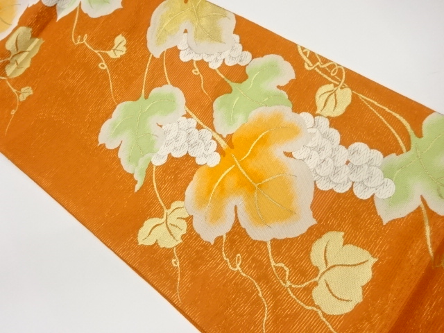 絽葡萄唐草模様織出し袋帯